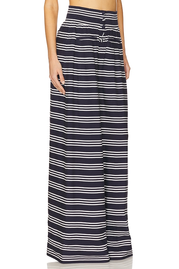 view 2 of 6 Button Front Plazzo Pant in Navy & Off White