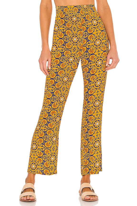 view 1 of 4 Smocked Flare Pant in Gold Tile Saffron Multi