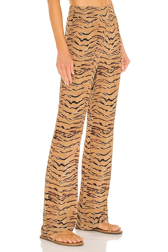 view 2 of 4 Smocked Flare Pant in Tiger Print Tan