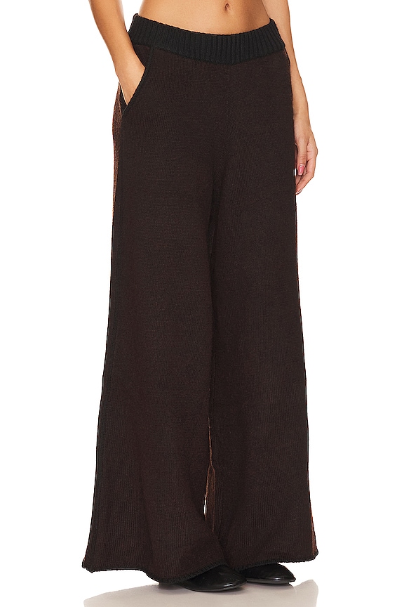 view 2 of 4 Piped Wide Leg Pull On Knit Pant in Heathered Brown & Black