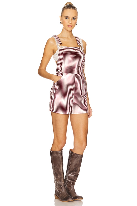 view 2 of 5 Basic Short Overall in Plum & Ivory Multi