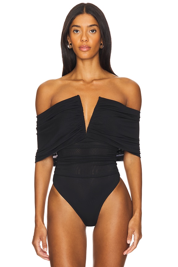 view 2 of 5 RUCHED OFF SHOULDER ボディスーツ in Black