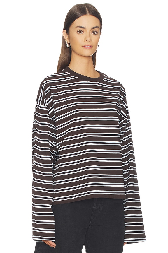 view 2 of 5 Boxy Oversized Crew Neck in Espresso & Baby Blue