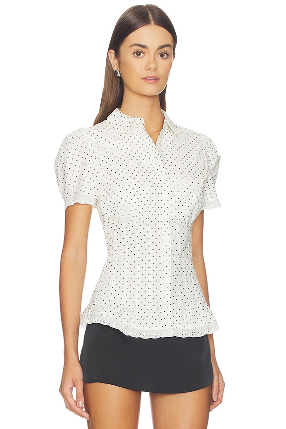 view 2 of 5 Cinched Button Up Top in White & Black