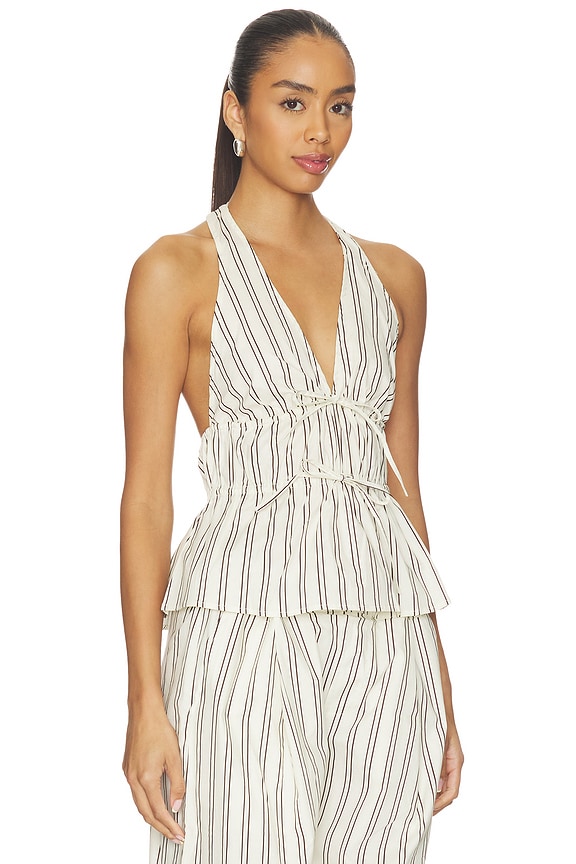 view 2 of 4 Halter Peplum Top in Ivory & Espresso
