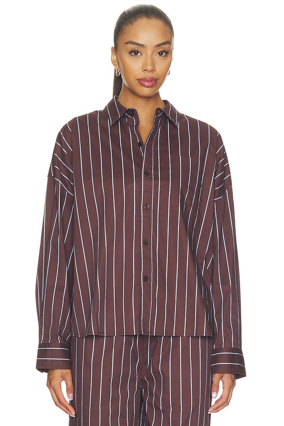 view 2 of 5 Cropped Button Front Shirt in Espresso Blue