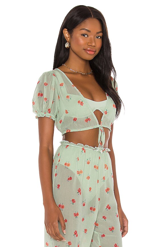 view 2 of 4 Puff Sleeve Top in Sea Green