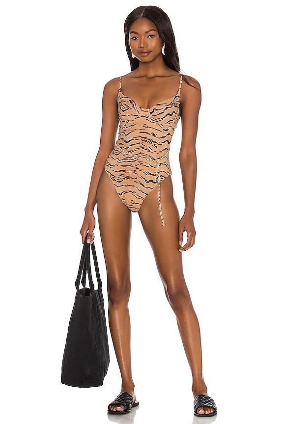 view 1 of 3 Danielle One Piece in Tiger Print Tan