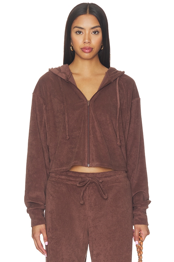 view 2 of 5 Terry Classic Zip Up Sweatshirt in Chocolate Brown