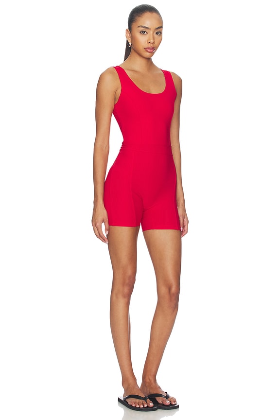 view 2 of 4 COMBISHORT RIBBED JOHANNA ONESIE in Cherry