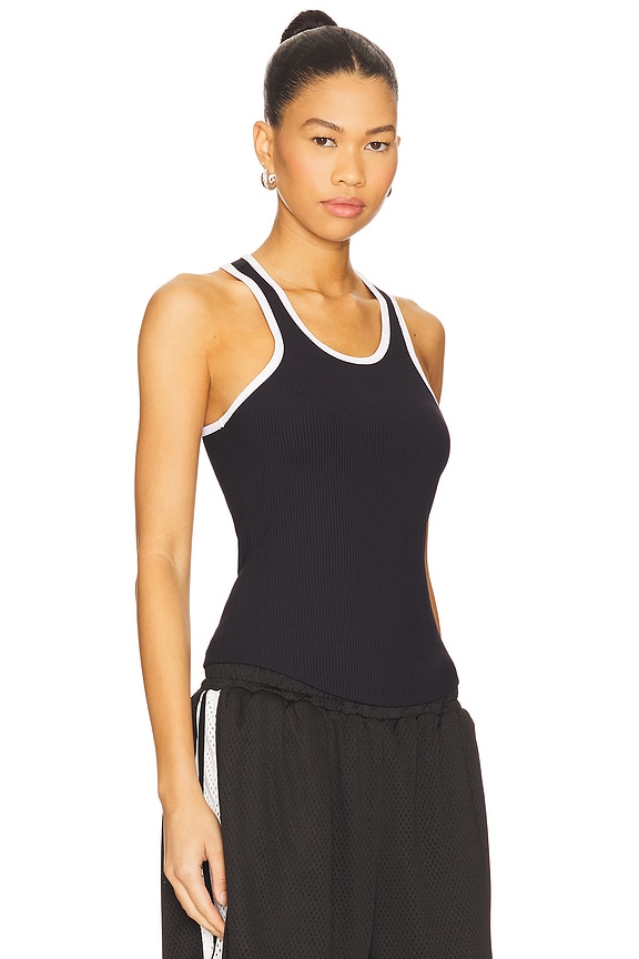 view 2 of 4 Ribbed Sporty Tank Top in Black & White