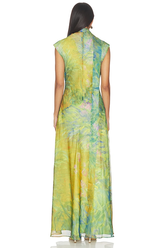 red yellow green dress The Label Irises Monet Maxi in Path Of Irises Collection