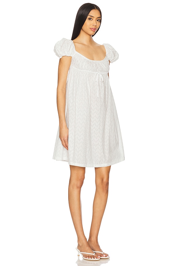 view 2 of 3 Puff Sleeve Embroidered Dress in White