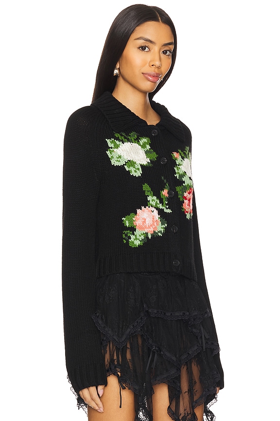 view 2 of 4 Rose Intarsia Cardigan in Black