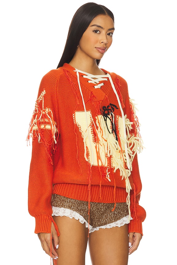 view 2 of 5 Letterman Fringed Hockey Pullover in Red