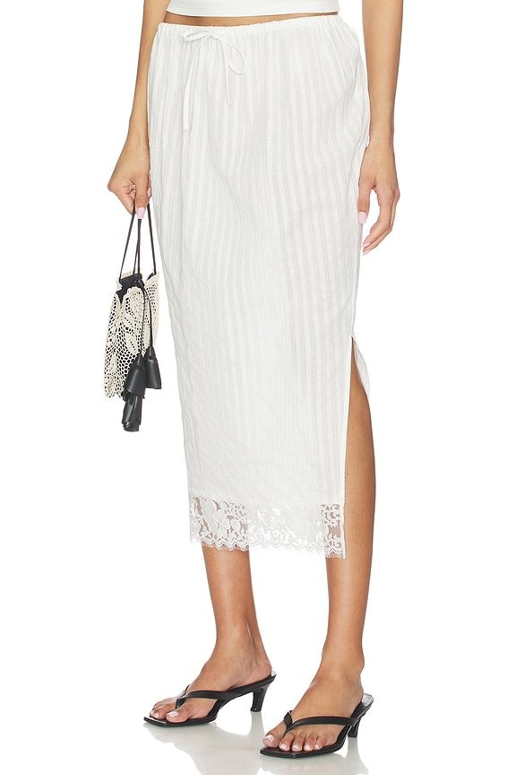 view 1 of 7 Lace Hem Drawstring Skirt in White