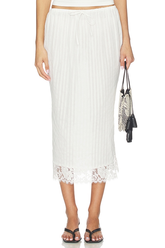 view 2 of 7 Lace Hem Drawstring Skirt in White