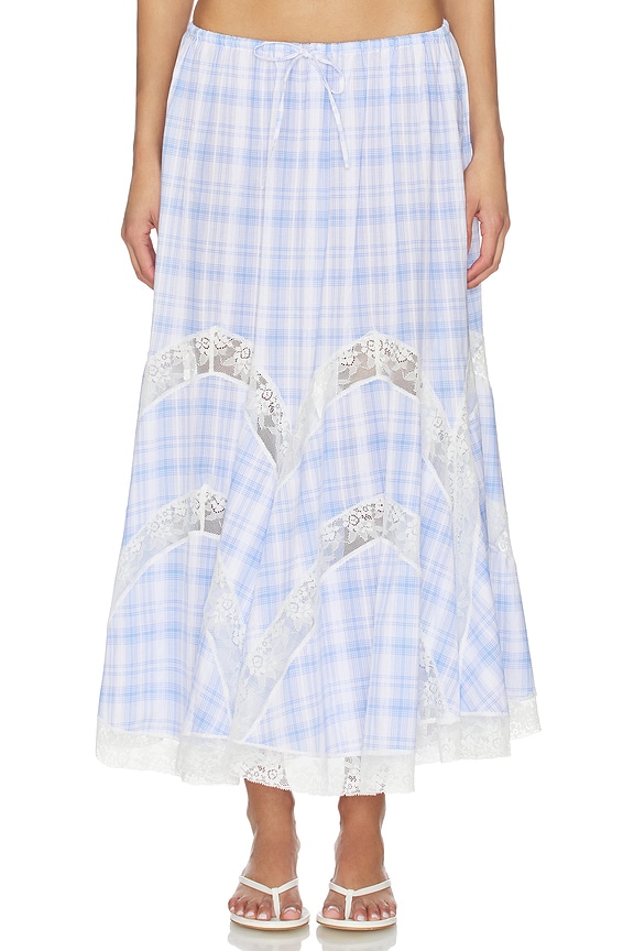 view 1 of 6 Lace Trim Check Maxi Skirt in Blue Check