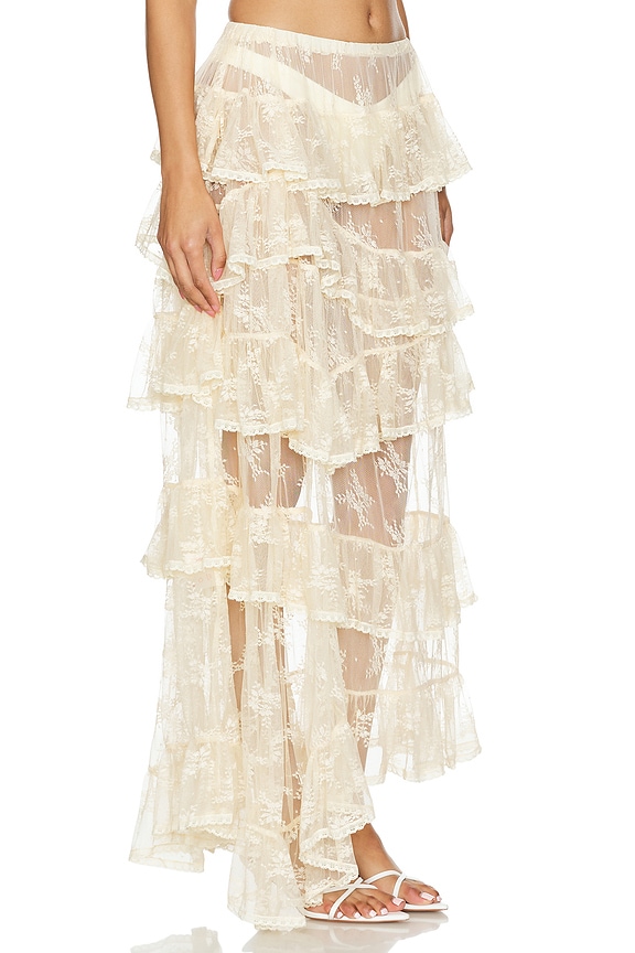 view 2 of 4 レースフリルマキシスカート in Cream