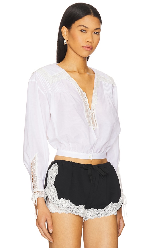 view 2 of 4 BLUSA CON RIBETE DE ENCAJE in White