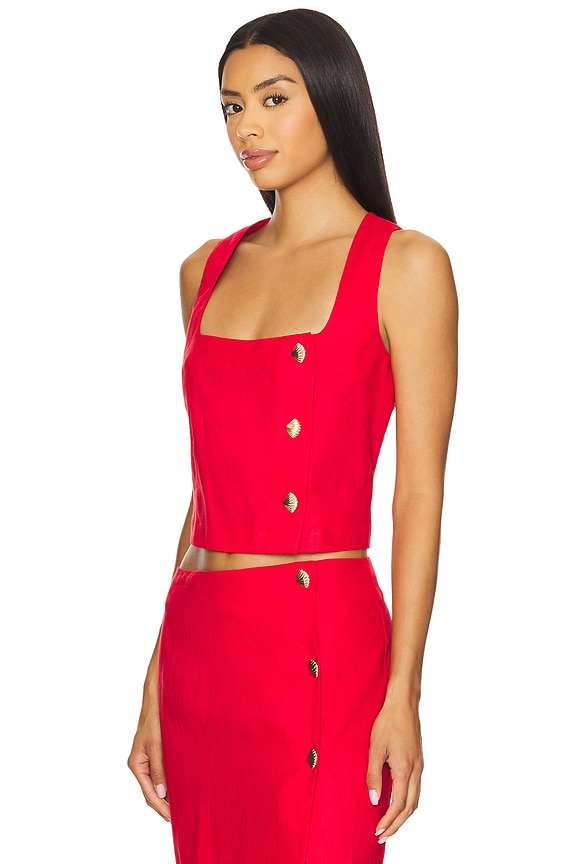 view 2 of 4 TOP SANS MANCHES ANTONIA in Red Linen