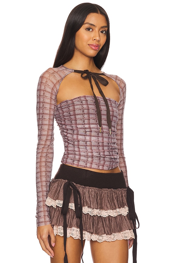 view 2 of 5 Checkered Shrug in Pink & Brown