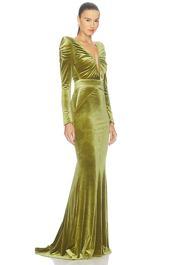 view 2 of 3 ROBE DE SOIRÉE EN VELOURS THE BLOOM in Olive