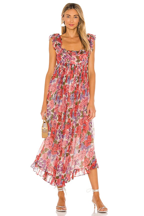 Zimmermann Poppy Frill Edge Midi Dress In Crimson Floral Revolve