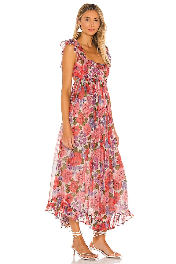 view 2 of 3 Poppy Frill Edge Midi Dress in Crimson Floral