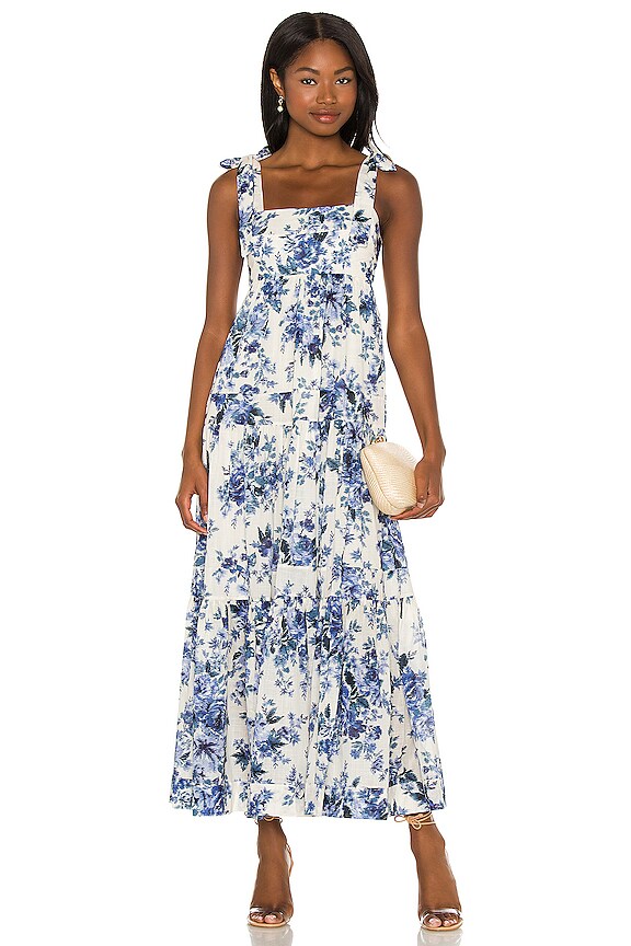 Zimmermann Aliane Tie Shoulder Dress in Blue Floral | REVOLVE