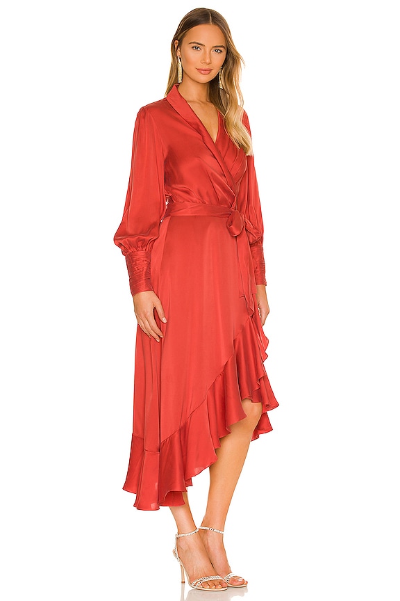 view 2 of 3 Silk Wrap Midi Dress in Crimson