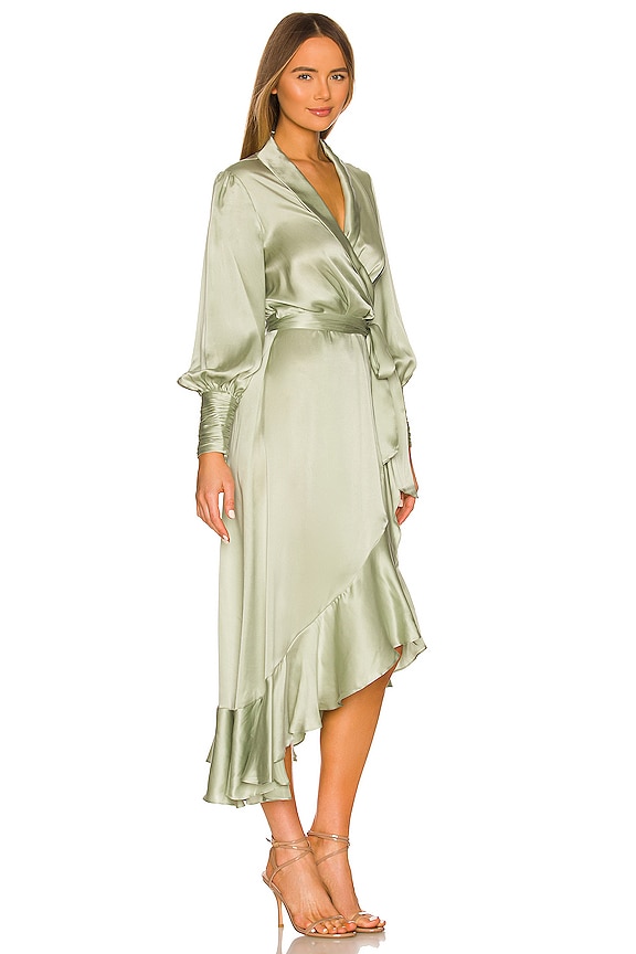 view 2 of 3 Silk Wrap Midi Dress in Sage