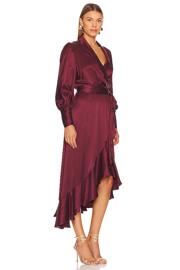 view 2 of 3 Silk Wrap Midi Dress in Burgundy
