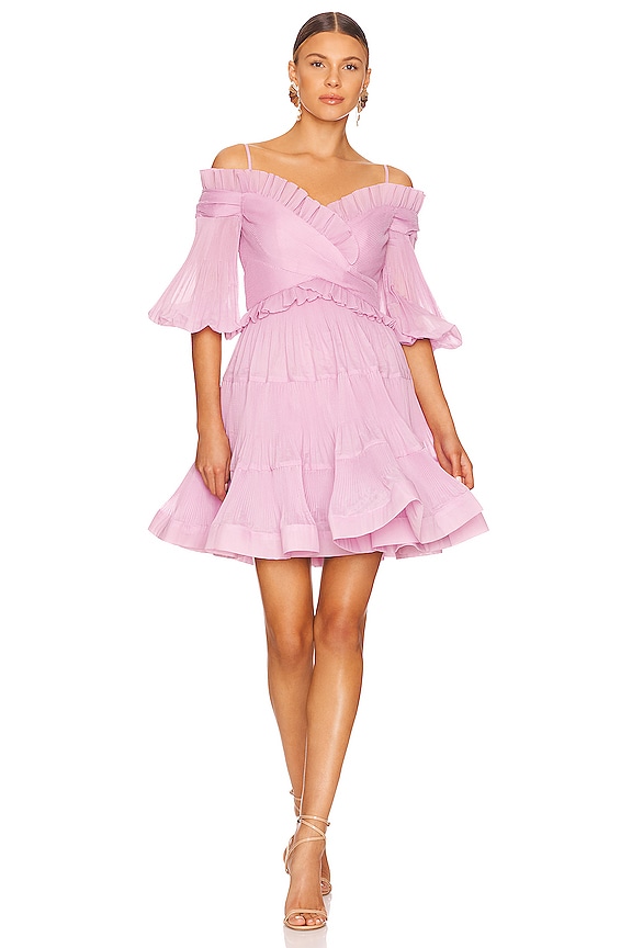 view 1 of 3 Pleated Off Shoulder Mini Dress in Lilac