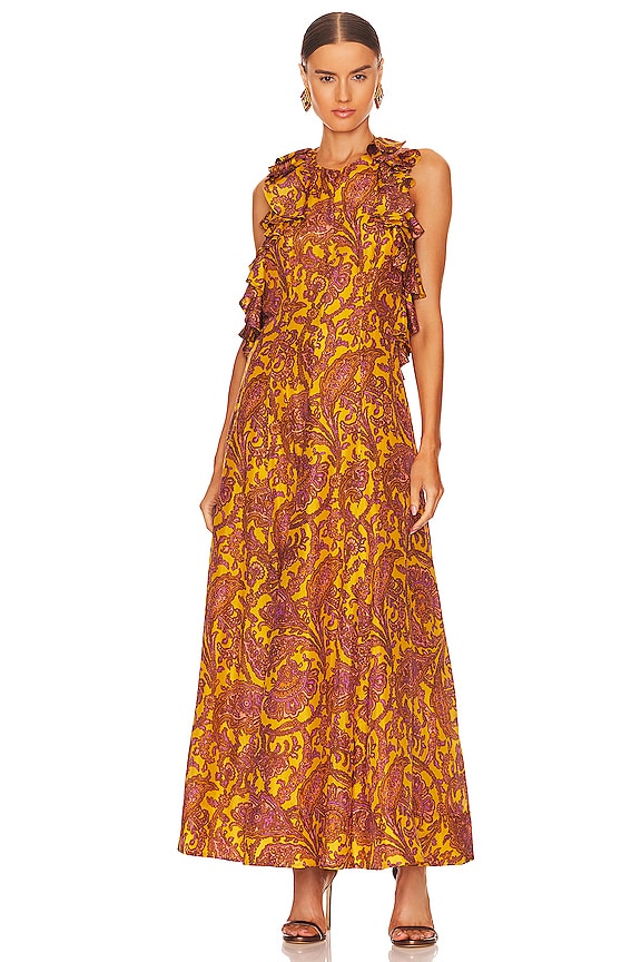 view 2 of 3 MAXIVESTIDO TIGGY HALTER in Yellow & Peach Paisley