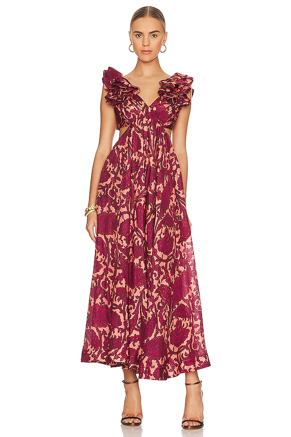 view 1 of 3 Tiggy Frill Shoulder Maxi Dress in Pink & Peach Paisley