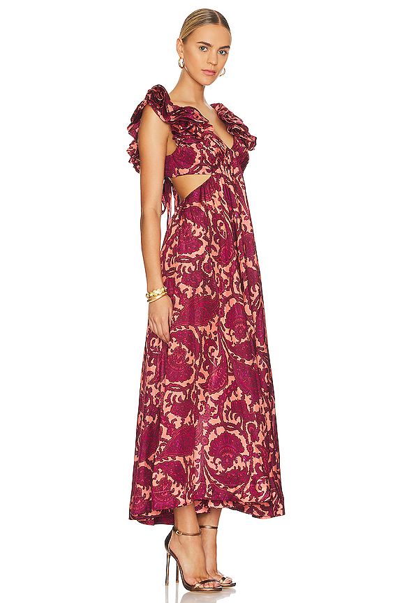 view 2 of 3 Tiggy Frill Shoulder Maxi Dress in Pink & Peach Paisley