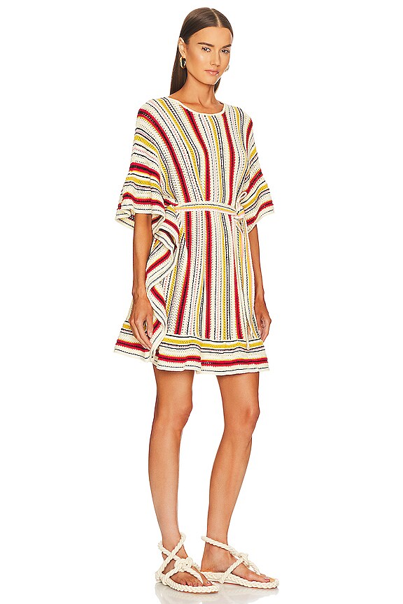 view 2 of 3 Vitali Multi Stripe Knit Poncho in Yellow Multi Stripe