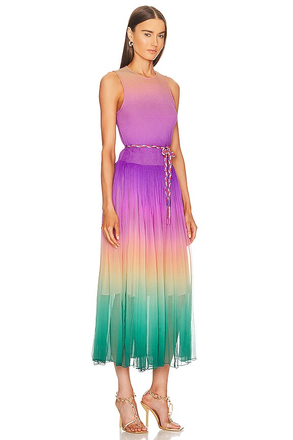 view 2 of 3 VESTIDO MIDI CIRA SHIRRED in Green & Purple Ombre