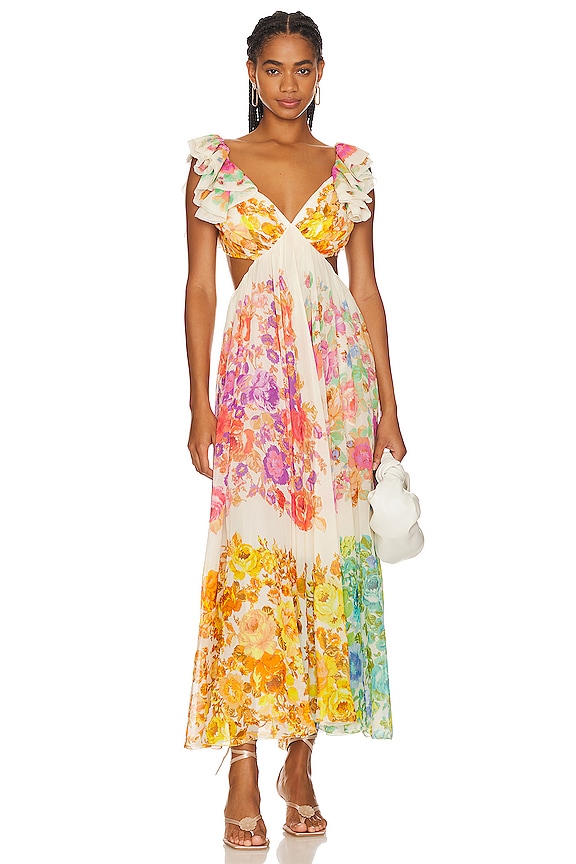 Zimmermann Raie Frill Midi Dress in Multi Floral | REVOLVE