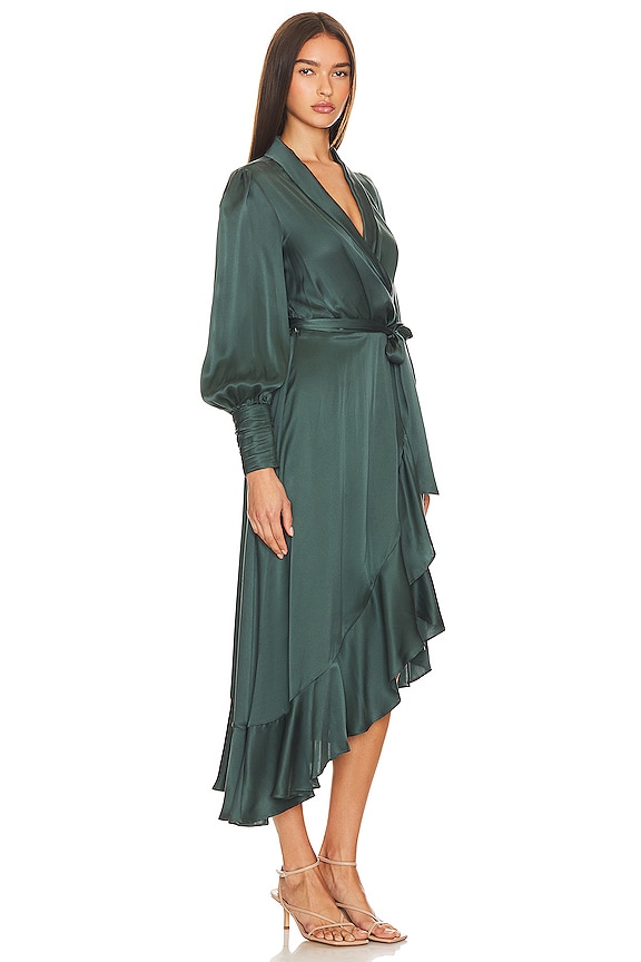 view 2 of 3 Silk Wrap Midi Dress in Dark Green
