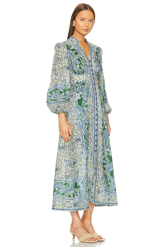 view 2 of 4 Ottie Plunge Midi Dress in Green Paisley