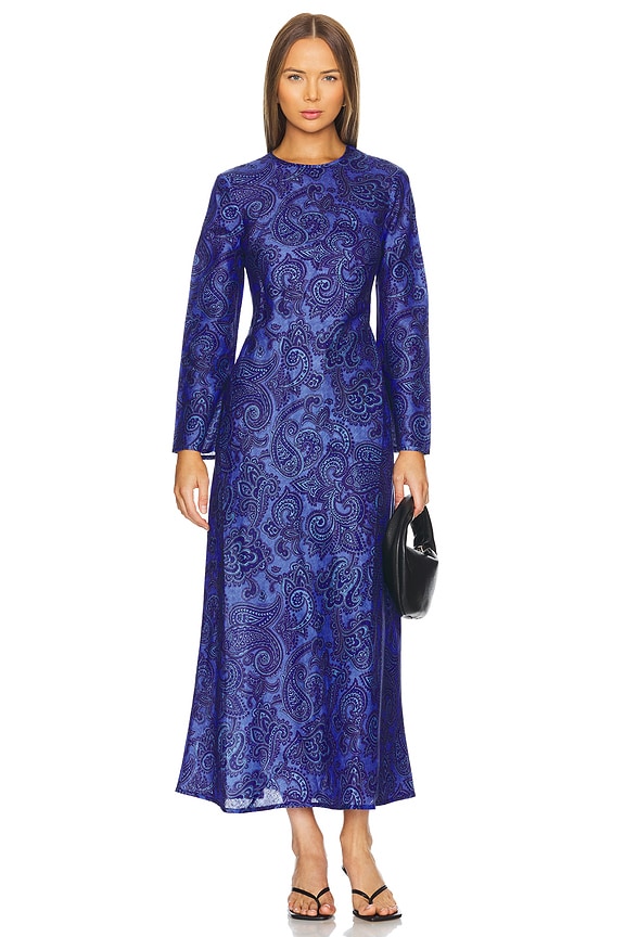 view 2 of 3 Ottie Bias Backless Dress in Blue Paisley