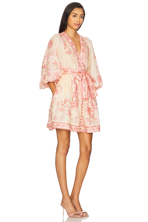 view 2 of 3 Lucky Plunge Mini Dress in Cream & Pink Floral