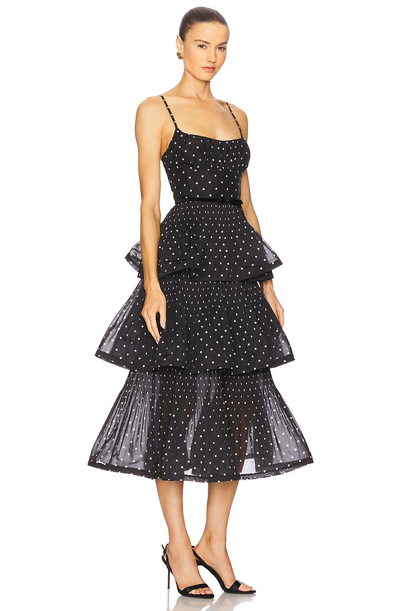 view 2 of 4 ROBE MIDI PLISSÉE AVEC FRONCES in Black & Cream PolkaDot