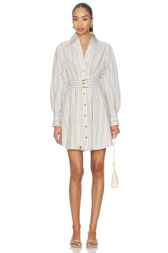 view 1 of 4 Stripe Tuck Mini Dress in Blue & Green Stripe