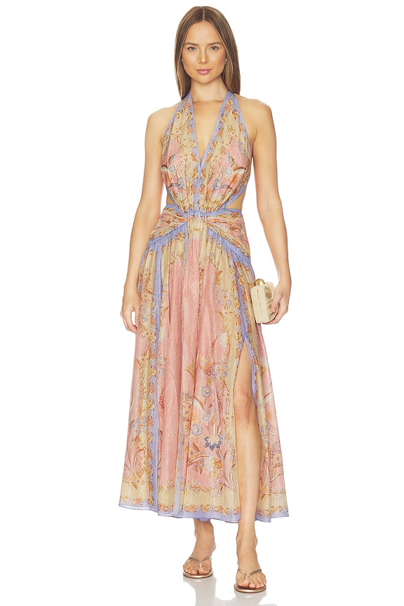 view 1 of 3 Indra Plunge Halter Maxi Dress in Pink Scarf Floral