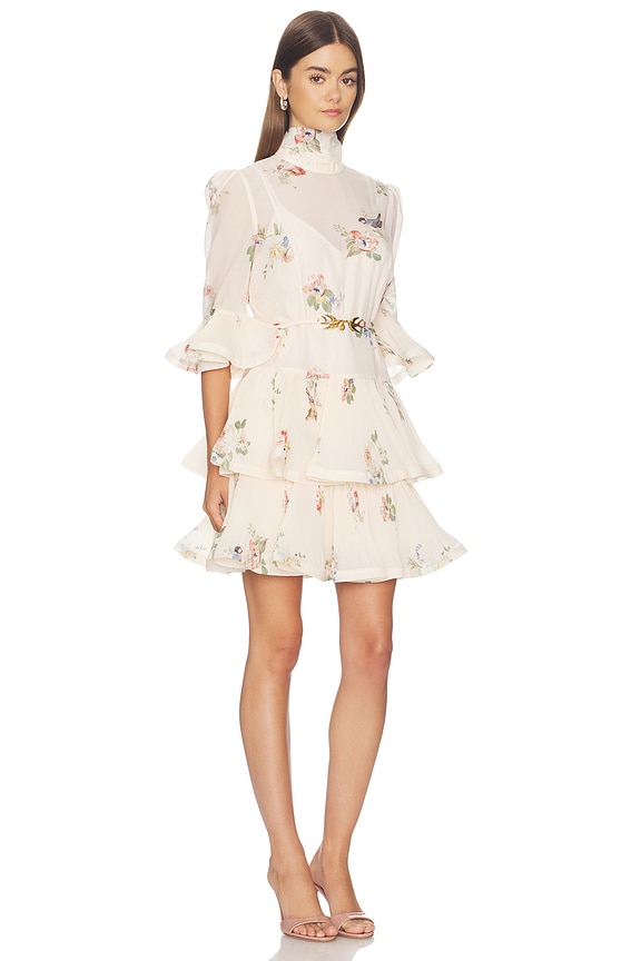 view 2 of 4 ROBE MINI MANCHES PLISSÉES in Cream Bird Print