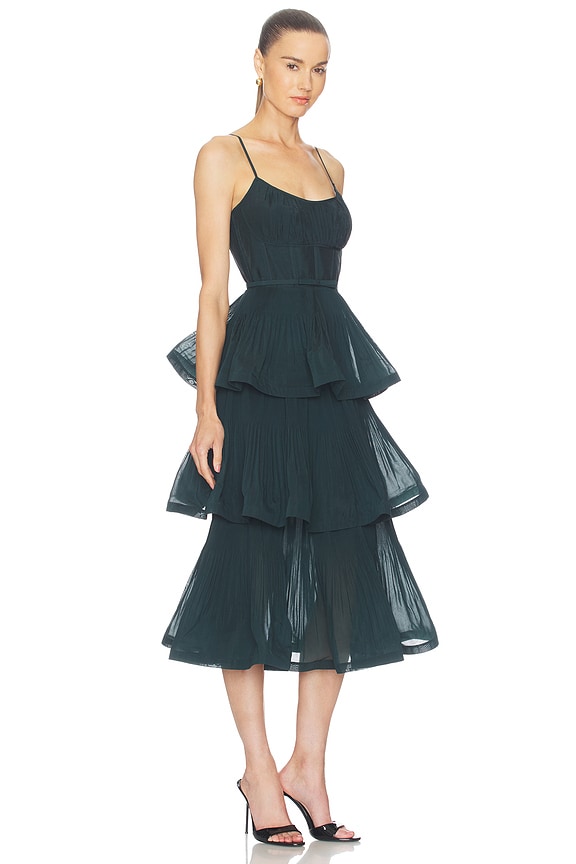 view 2 of 3 Pleated Tiered Midi Dress in Bottle Green