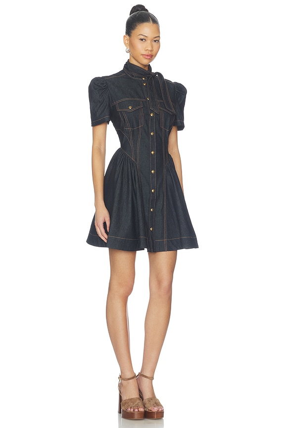 view 2 of 3 ROBE MINI FORME CORSET EN JEAN in Onyx Blue